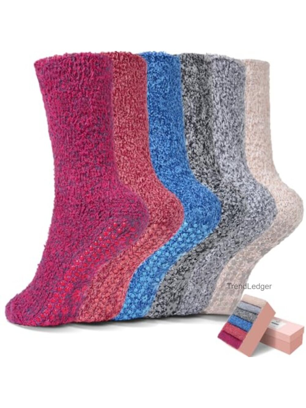 6 Pairs Thick Fuzzy Slipper Socks Non Slip Grips Cozy Warm Women